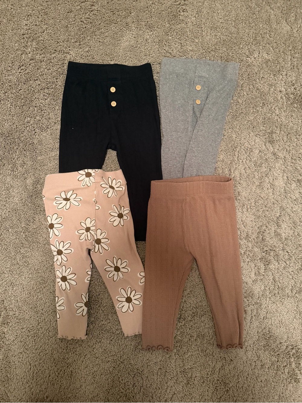 12 month Ribbed Leggings Set - Black, Gray, Pink Daisy, Brown